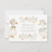 Gekke Gans 1e Verjaardag Neutrale Bloemen Bedankkaart (Voorkant)