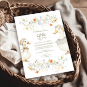 Gekke Gans 1e Verjaardag Neutrale Bloemen Kaart