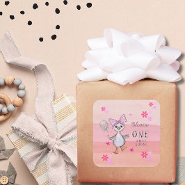 Gekke Gans 1e Verjaardag Roze Bow Vierkante Sticker