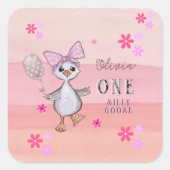 Gekke Gans 1e Verjaardag Roze Bow Vierkante Sticker (Voorkant)