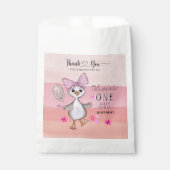 Gekke Gans 1e Verjaardag Roze Bow Waterverf Bedankzakje (Voorkant)