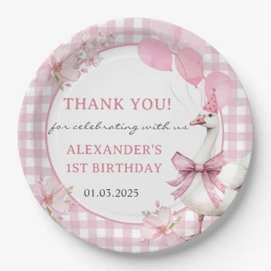 Gekke Gans 1e Verjaardagsfeest Papieren Bordje (Voorkant)