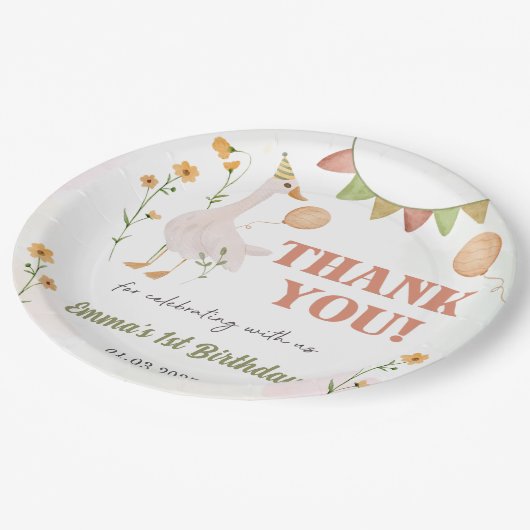 Gekke Gans 1e Verjaardagsfeest Papieren Bordje (Gekanteld)