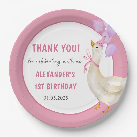 Gekke Gans 1e Verjaardagsfeest Papieren Bordje (Voorkant)