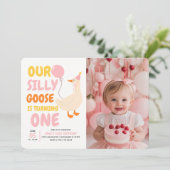 Gekke Gans 1e verjaardagsuitnodiging met foto Kaart (Staand voorkant)