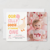 Gekke Gans 1e verjaardagsuitnodiging met foto Kaart (Voorkant)