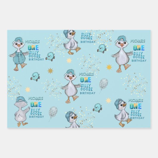 Gekke Gans 1st Boy Verjaardag Wrapping Paper Set (Voorkant 2)