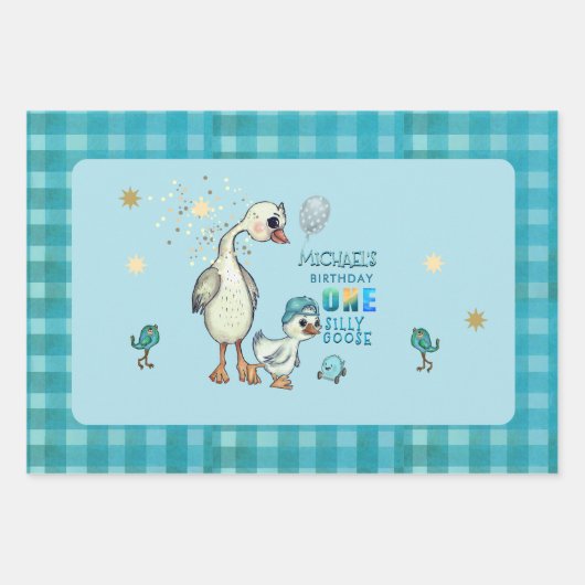 Gekke Gans 1st Boy Verjaardag Wrapping Paper Set (Voorkant)