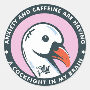 Gekke gans Angst en Cafeïne Ronde Sticker