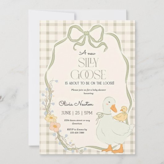 Gekke Gans Baby shower Uitnodiging Moeder Gans (Voorkant)