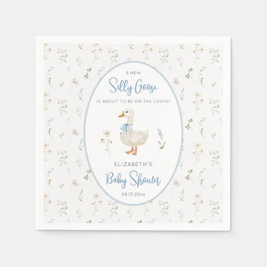 Gekke Gans Bloemen Blauw Lijst Baby shower servett Servet (Voorkant)