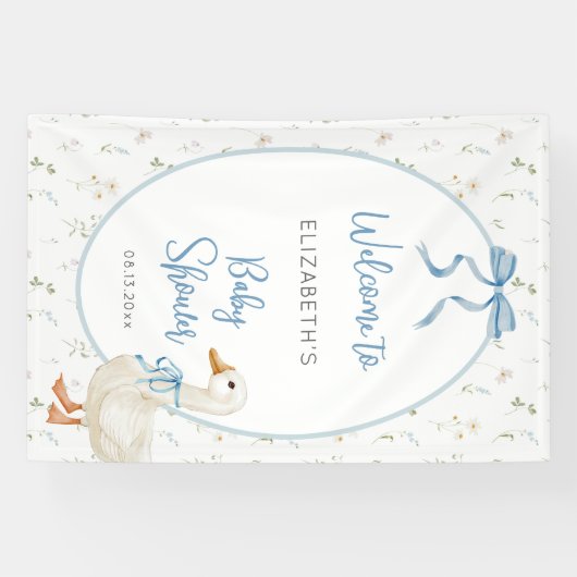 Gekke Gans Bloemen Blauwe Boog Baby shower Welkom Spandoek (Horizontaal)
