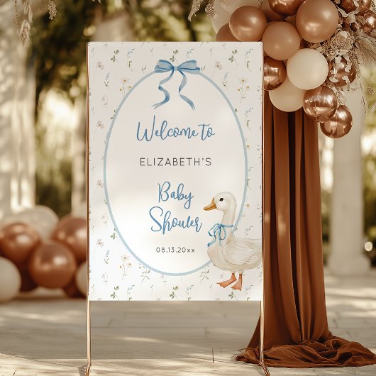 Gekke Gans Bloemen Blauwe Boog Baby shower Welkom Spandoek