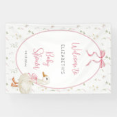Gekke Gans Bloemen Roze Bow Baby shower Welkom Spandoek (Horizontaal)