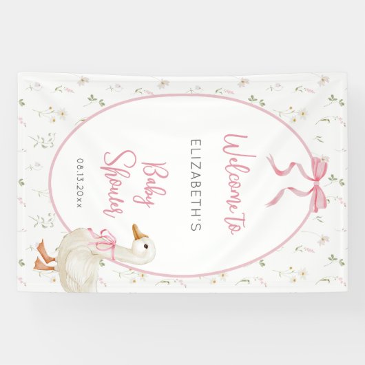 Gekke Gans Bloemen Roze Bow Baby shower Welkom Spandoek (Horizontaal)