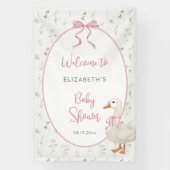 Gekke Gans Bloemen Roze Bow Baby shower Welkom Spandoek (Verticaal)