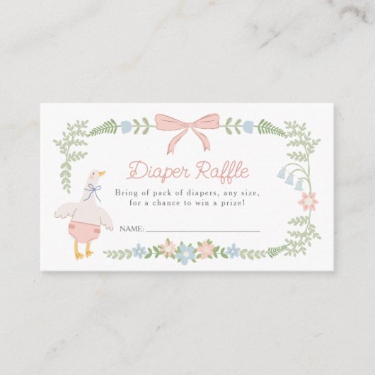 Gekke Gans Bloemen Roze Bow Luier Raffle Informatiekaartje (Voorkant)