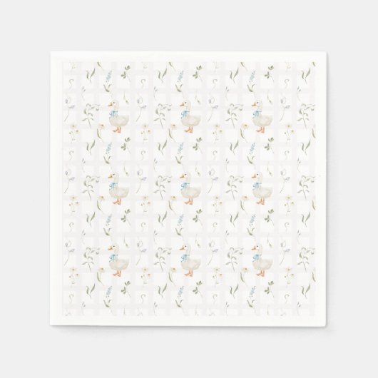 Gekke Gans  Blue Bow Floral Baby shower Servet (Voorkant)