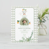 Gekke Gans Eerste Verjaardag Groene Foto Uitnodigi Kaart (Staand voorkant)