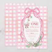 Gekke Gans Eerste Verjaardag Pink Invitation Kaart (Voorkant / Achterkant)