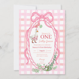 Gekke Gans Eerste Verjaardag Pink Invitation Kaart