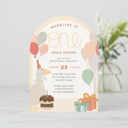 Gekke Gans Eerste Verjaardag - Whimsical Goose Par Kaart (Staand voorkant)