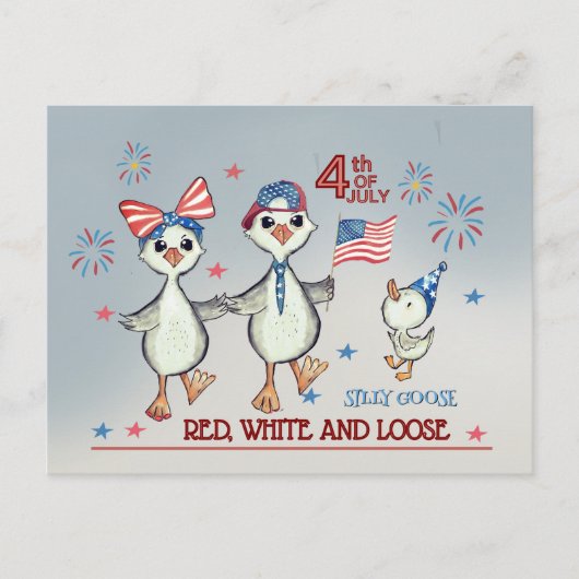 Gekke Gans Familie Rood, Wit & Losse 4th of July Briefkaart (Voorkant)