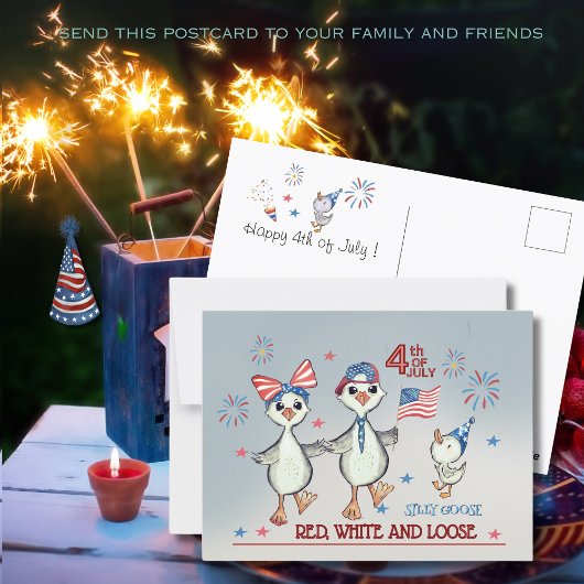 Gekke Gans Familie Rood, Wit & Losse 4th of July Briefkaart