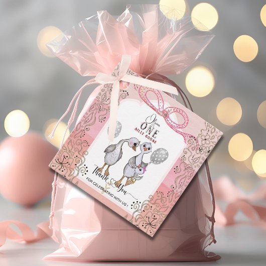 Gekke Gans Family Pink & Bow 1st Birthday Favoriet Bedankjes Labels