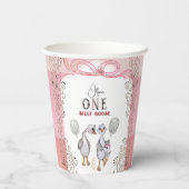 Gekke Gans Family Pink & Bow 1st Verjaardag Papieren Bekers (Achterkant)
