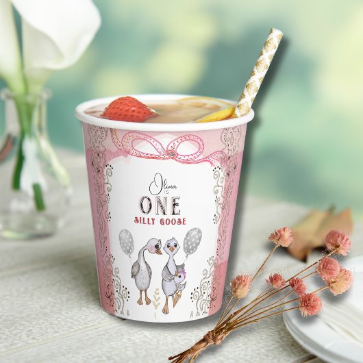 Gekke Gans Family Pink & Bow 1st Verjaardag Papieren Bekers