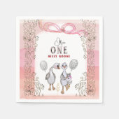 Gekke Gans Family Pink & Bow 1st Verjaardag Servet (Voorkant)