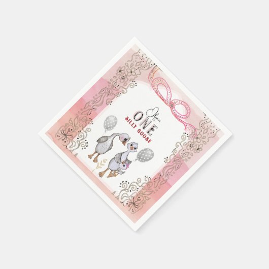 Gekke Gans Family Pink & Bow 1st Verjaardag Servet (Hoek)