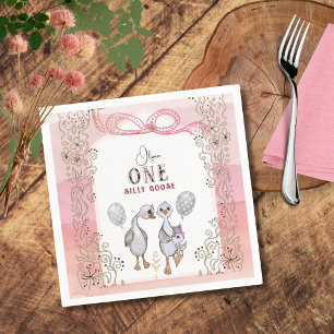 Gekke Gans Family Pink & Bow 1st Verjaardag Servet