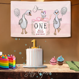 Gekke Gans Family Pink & Bow 1st Verjaardag Spandoek