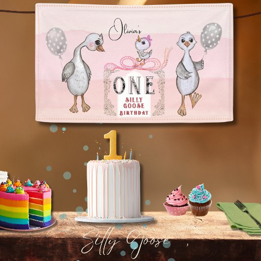 Gekke Gans Family Pink & Bow 1st Verjaardag Spandoek