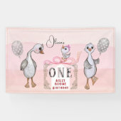 Gekke Gans Family Pink & Bow 1st Verjaardag Spandoek (Horizontaal)