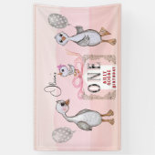 Gekke Gans Family Pink & Bow 1st Verjaardag Spandoek (Verticaal)