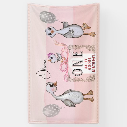 Gekke Gans Family Pink & Bow 1st Verjaardag Spandoek (Verticaal)