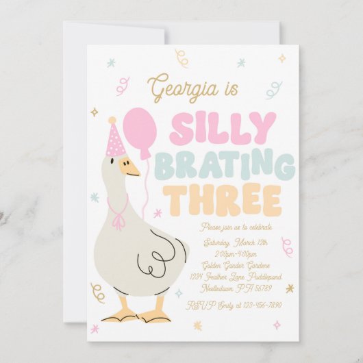 Gekke Gans Gekke-Brating Drie Verjaardagsfeest Kaart (Voorkant)