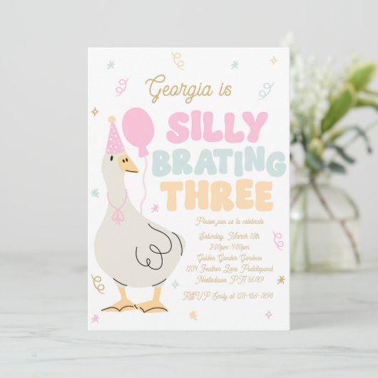 Gekke Gans Gekke-Brating Drie Verjaardagsfeest Kaart (Staand voorkant)