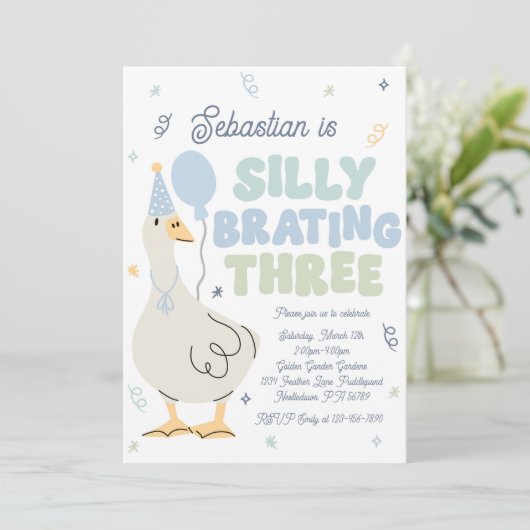 Gekke Gans Gekke-Brating Drie Verjaardagsfeest Kaart (Staand voorkant)