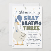 Gekke Gans Gekke-Brating Drie Verjaardagsfeest Kaart (Voorkant)