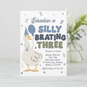 Gekke Gans Gekke-Brating Drie Verjaardagsfeest Kaart (Staand voorkant)