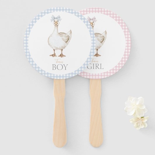 Gekke gans grillige jongen of meisje geslacht onth handwaaier (Voorkant en achterkant)