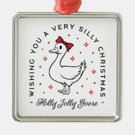 Gekke gans kerstwensen preppy coquette rood metalen ornament