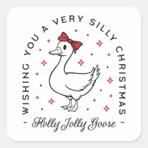 Gekke gans kerstwensen preppy coquette vierkante sticker