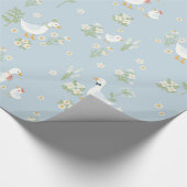 Gekke gans met blauwe bloemen cadeaupapier (Hoek)
