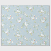 Gekke gans met blauwe bloemen cadeaupapier (Vlak)