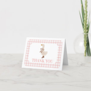 Gekke gans met roze gingham bedankkaart